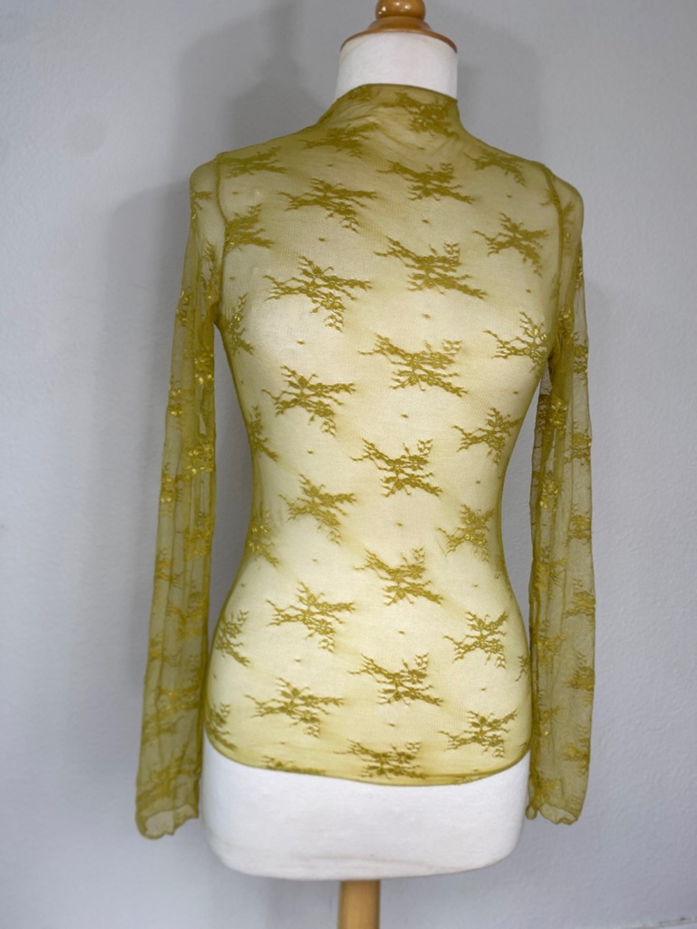 Sweetkama Women's Chartreuse Sheer Lace Long Sleeve Top Size Small Boho Hippie